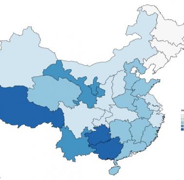 Współczynnik dzietności w Chinach z podziałem na prowincje, 2020