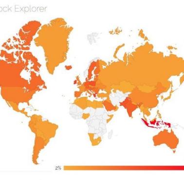 Popularność AdBlocka w poszczególnych państwach świata, 2017