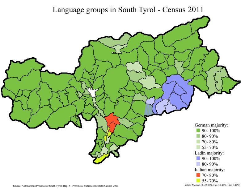 Rozkład językowy w Południowym Tyrolu, Włochy 2011