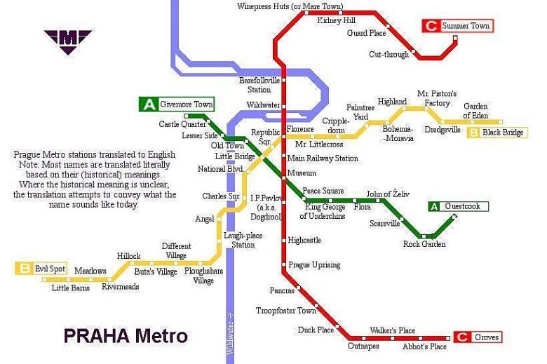 Mapa metra w Pradze (eng)