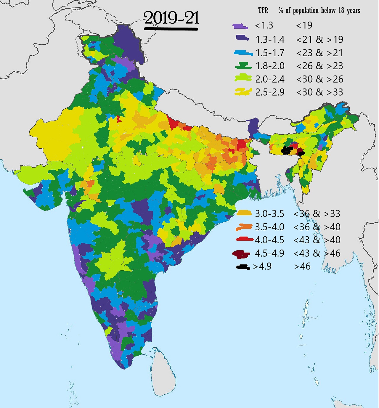 Wskaźnik dzietności w Indiach 2019-2021