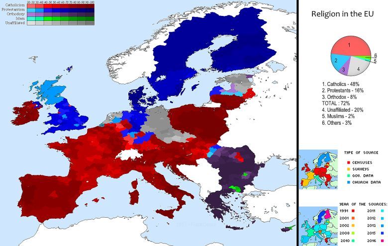 Dominujące religie w krajach EU
