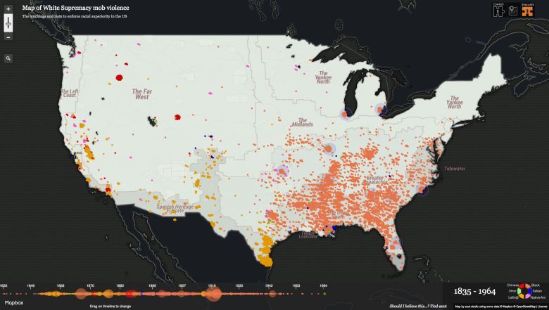 Mapa linczów w USA od 1835-1964