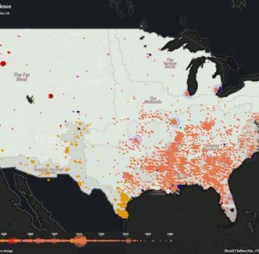 Mapa linczów w USA od 1835-1964