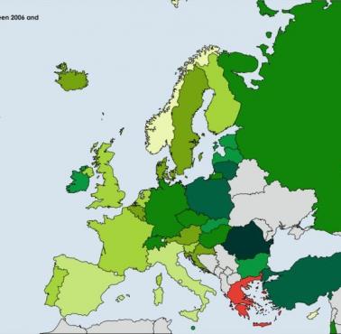 Wzrost PKB w poszczególnych europejskich krajach w latach 2006-2016