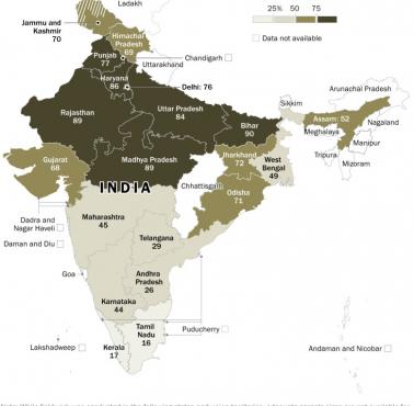 Odsetek hinduskich kobiet, które używają nakryć głowy w Indiach z podziałem na prowincje, 2019-2020