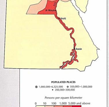 Gęstość zaludnienia Egiptu w 1986 roku