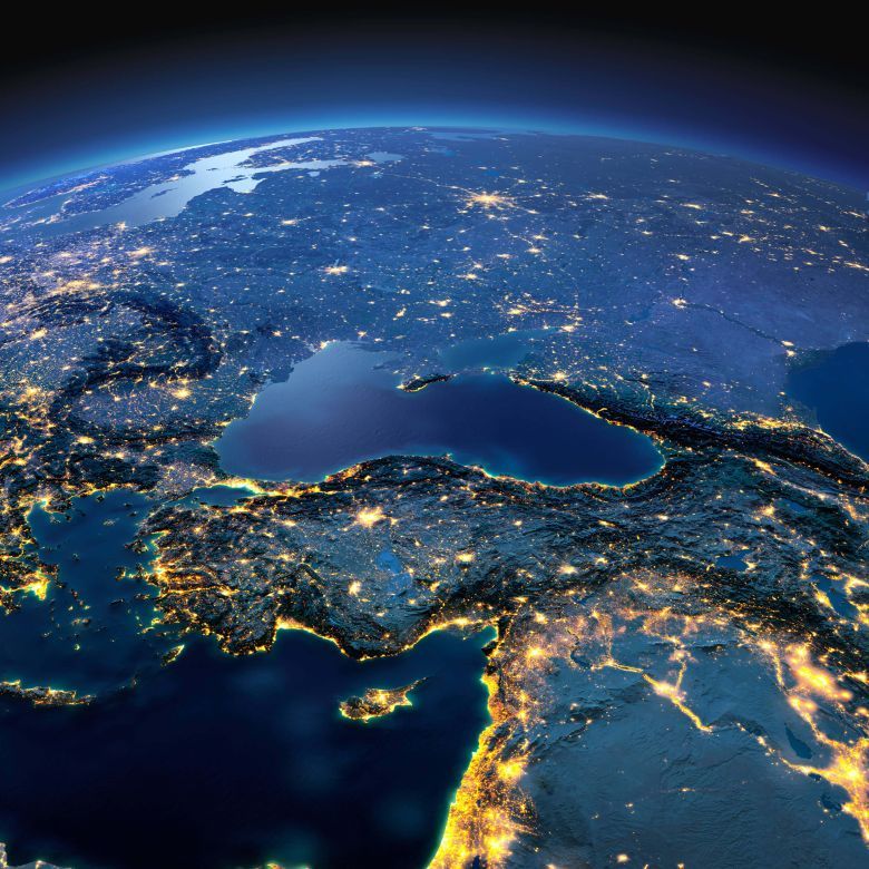 Anatolia i otaczający ją region w nocy