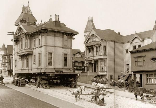 Przenoszenie domu z wykorzystaniem koni, San Francisco, 1908