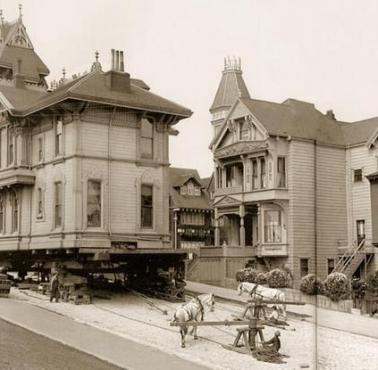 Przenoszenie domu z wykorzystaniem koni, San Francisco, 1908