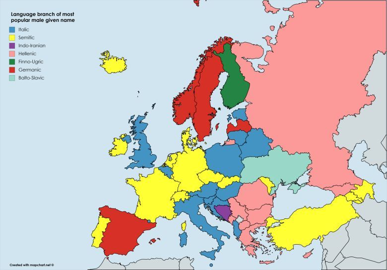 Skąd pochodzą najpopularniejsze imiona męskie w danym europejskim kraju