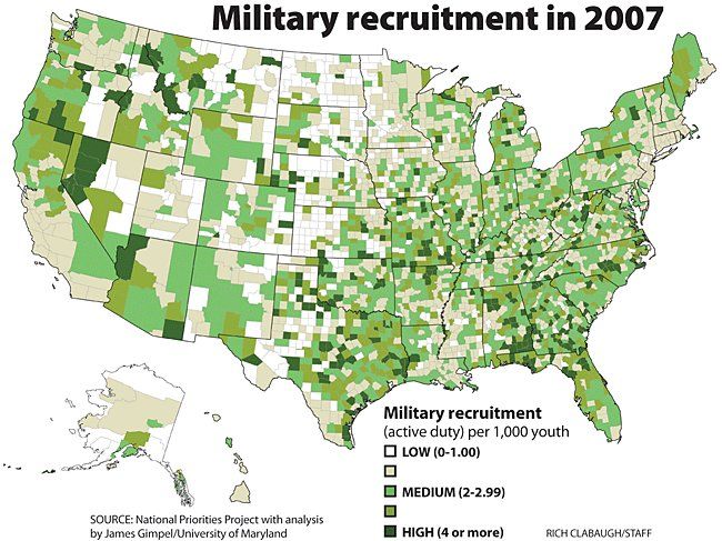 Skąd US Army pozyskuje największą liczbę rekrutów, dane 2007