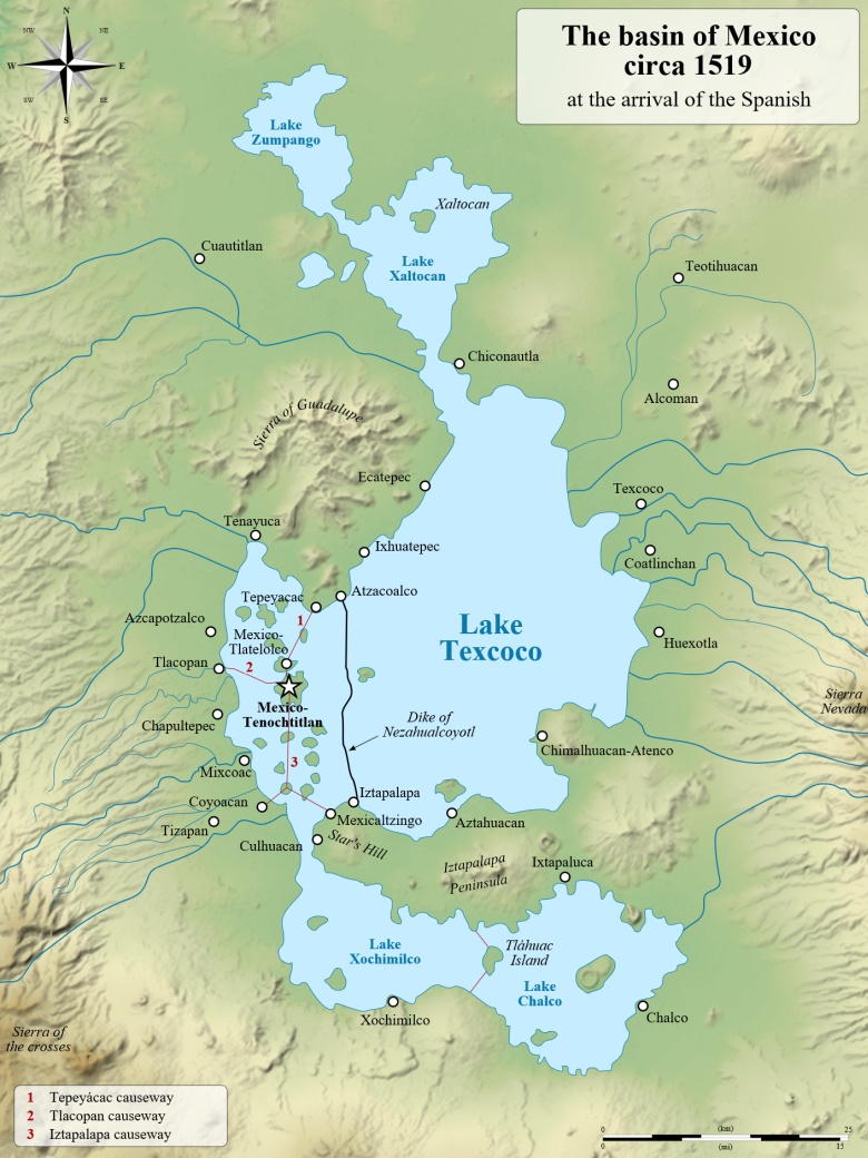 Tenochtitlán - stolica państwa Azteków w 1519 roku i jezioro Texcoco w sercu imperium Azteków