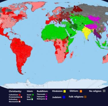 Dominująca religia w poszczególnych państwach świata