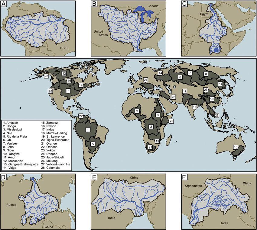 Dorzecza głównych rzek świata (największych na świecie)