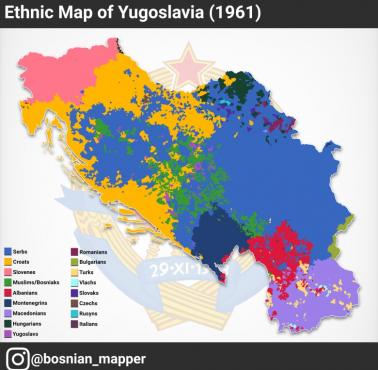 Mapa etniczna Jugosławii (stan na 1961 roku)