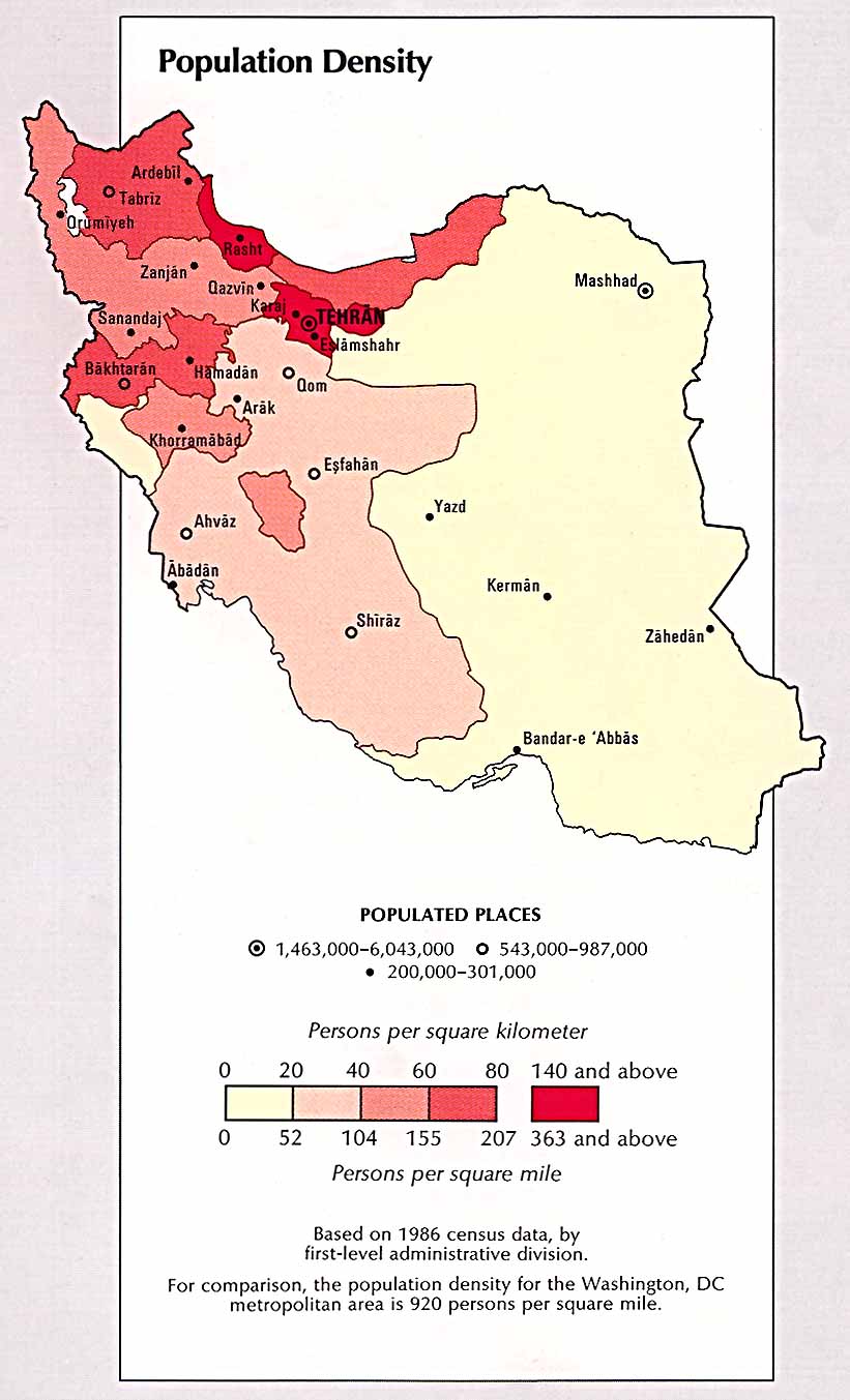 Gęstość zaludnienia Iranu, 1986