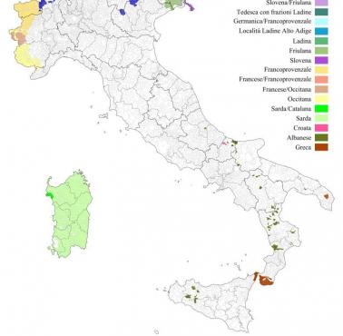 Mapa językowa Włoch (oprócz włoskiego)