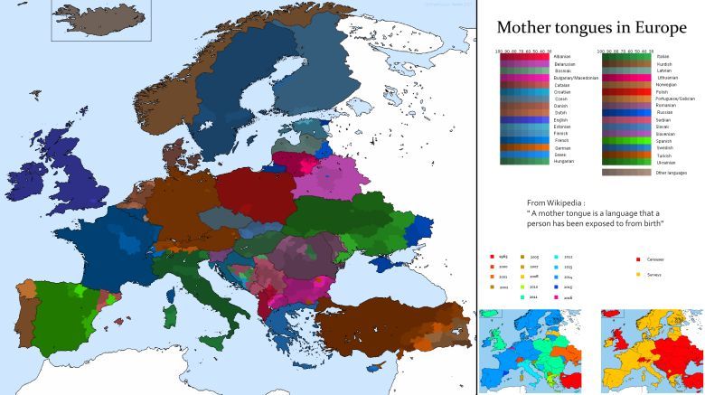 Główne języki w poszczególnych europejskich krajach