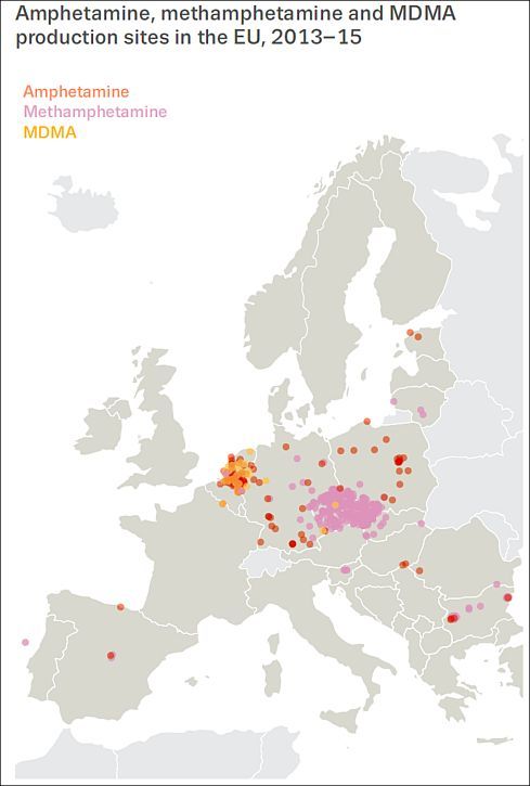 Najwięksi producenci amfetaminy, metamfetaminy i ekstazy (MDMA) w EU