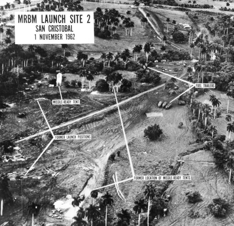 Amerykańskie zdjęcie lotnicze miejsca startów sowieckich rakiet balistycznych średniego zasięgu w San Cristobal, Kuba, 1.11.1962