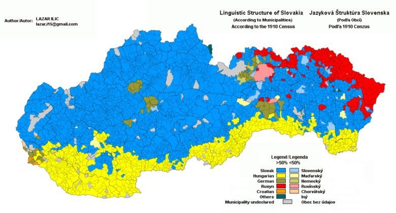 Mapa etniczna Słowacji w 1910 roku