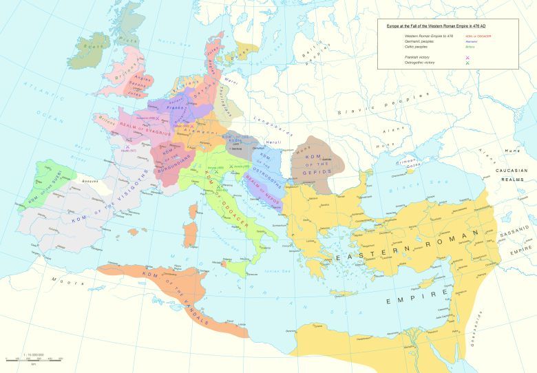 Upadek Cesarstwa Zachodniorzymskiego w wyniku ataku ludów barbarzyńskich, 476 n.e.