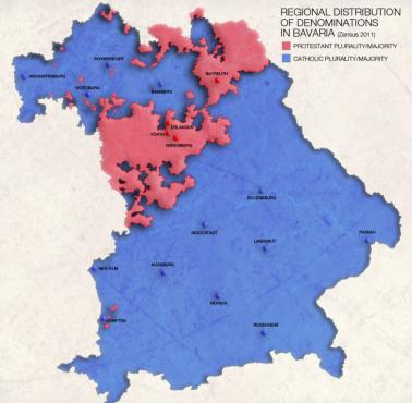 Dominujące religie w Bawarii, 2011