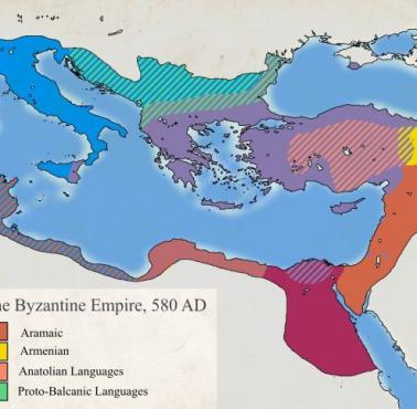Dominujące języki w Cesarstwie Bizantyńskim w 580 roku n.e.