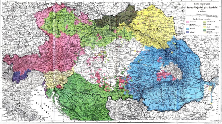 Mapa etniczna Austro-Węgier i Rumunii, 1892