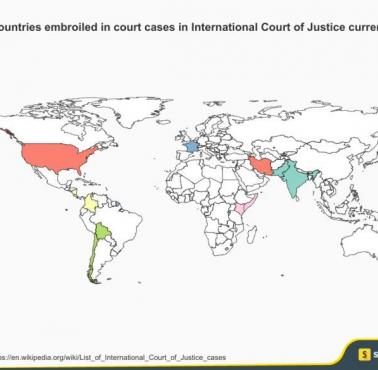 Kraje, w których toczy się obecnie postępowanie sądowe w Międzynarodowym Trybunale Sprawiedliwości