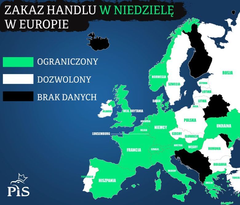 Zakaz handlu w niedzielę w poszczególnych państwach Europy