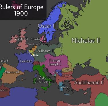 Europa w 1900 roku z podziałem na domy panujące