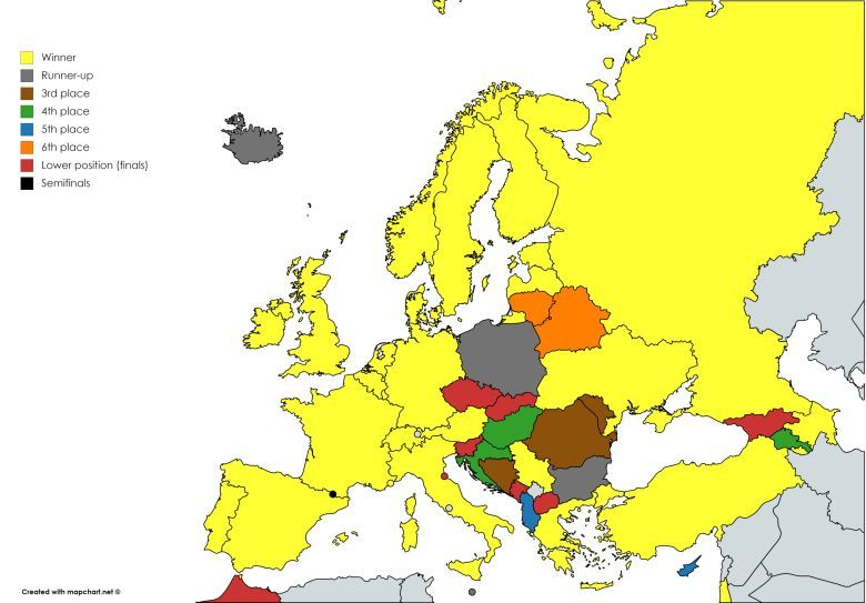 Kraje uczestniczące w Konkursie Piosenki Eurowizji i ich najlepsze wyniki, 2017