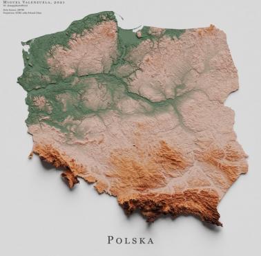 Topograficzna mapa Polski (reliefowa)