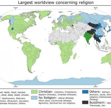 Dominujące religie w poszczególnych państwach świata