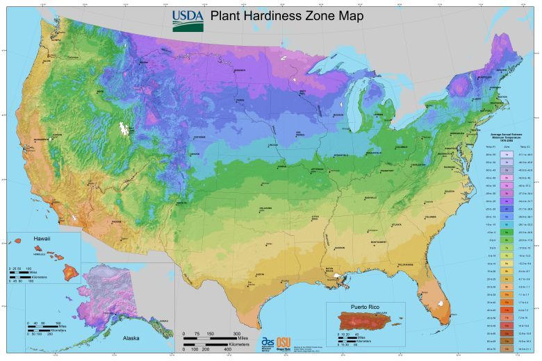 Średnia roczna najniższa temperatura w poszczególnych regionach USA, dane 1976-2005