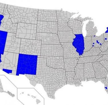 Legalność terapii konwersji (zmiana orientacji z homoseksualnej na heteroseksualną) w USA (niebieski nielegalny, szary legalny)