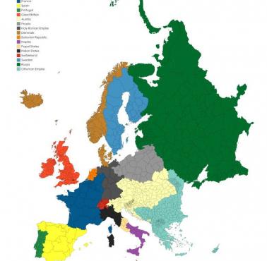 Podział polityczny Europy w 1798 roku rok przed dojściem do władzy Napoleona