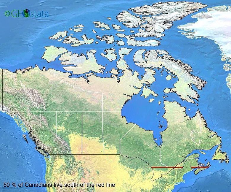 50% Kanadyjczyków żyje na południe od czerwonej linii