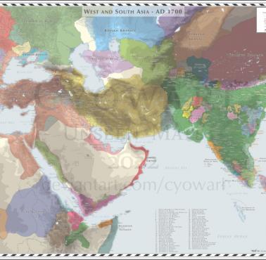 Mapa Azji Zachodniej i Południowej w 1700 roku