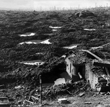 Widok na pole bitwy pod Passchendaele, I wojna światowa, Francja, 1917