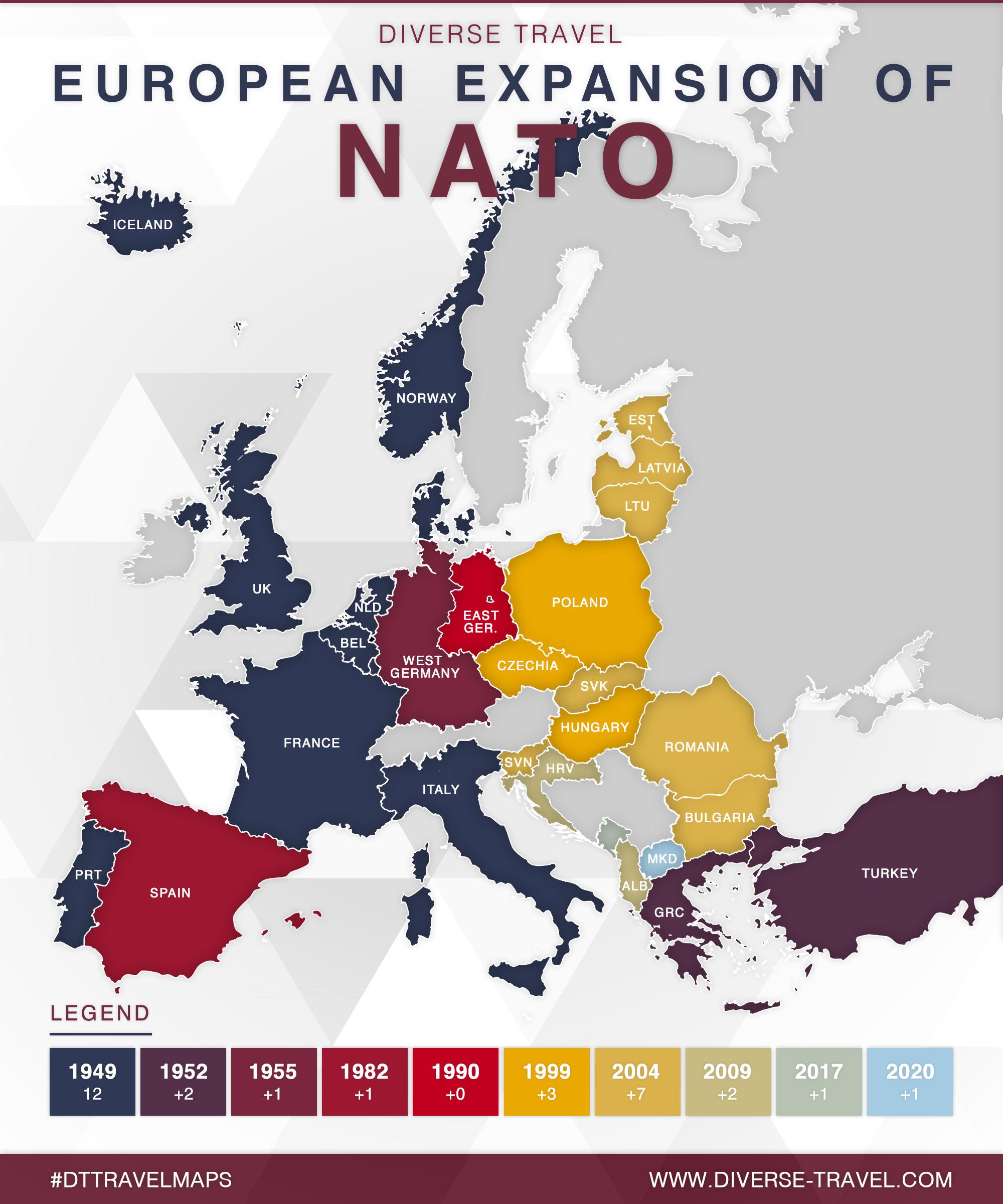 Mapa powiększenia się NATO w Europie