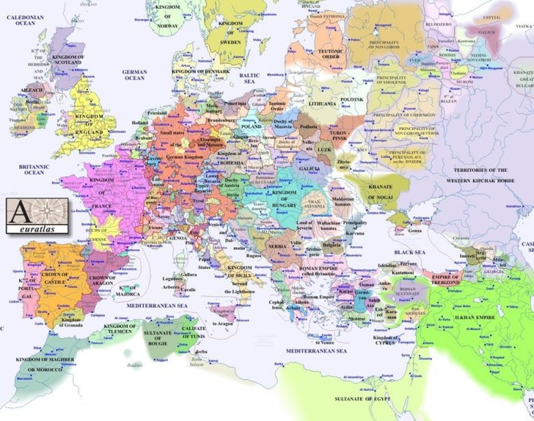 Europa, Afryka Północna, Bliski Wschód w 1300 roku