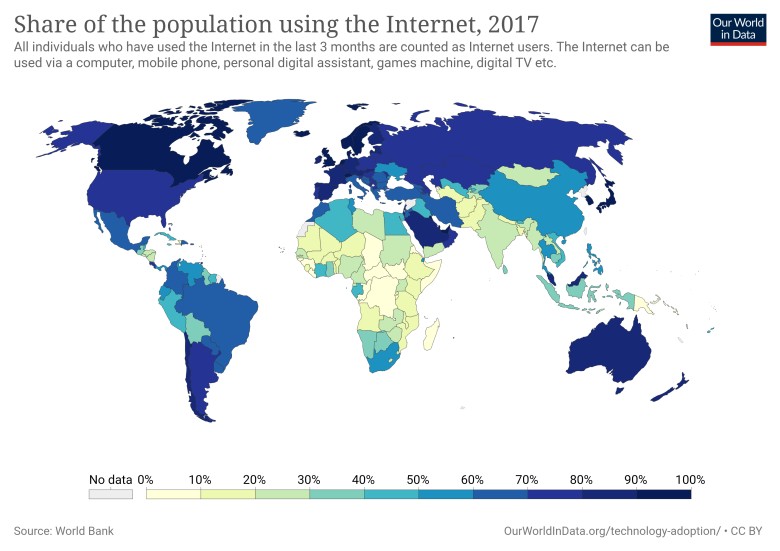 Odsetek osób mających dostęp do internetu (Bank Światowy), 2017
