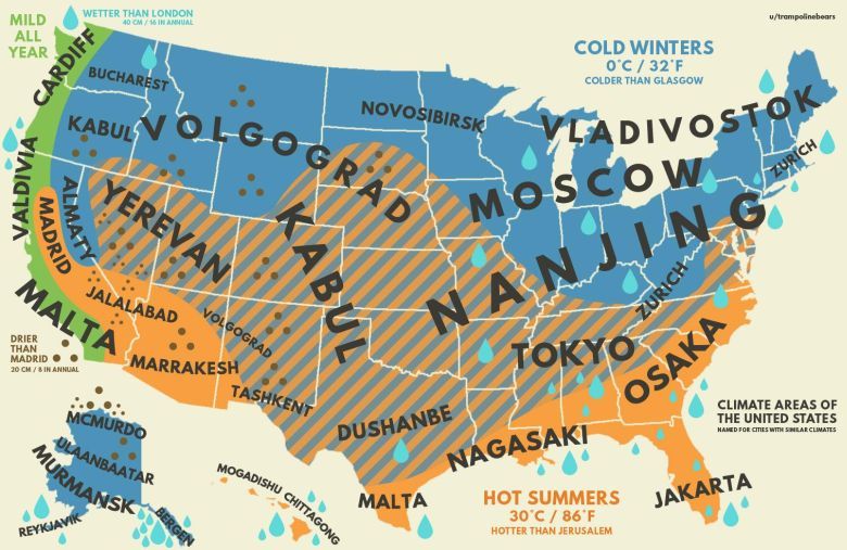 Klimat w USA i jego odpowiedniki w różnych miastach świata