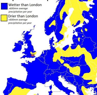 Jak wilgotny jest Londyn w porównaniu do innych obszarów Europy