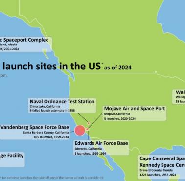 Starty orbitalne i miejsca startów w USA, 1957-2024