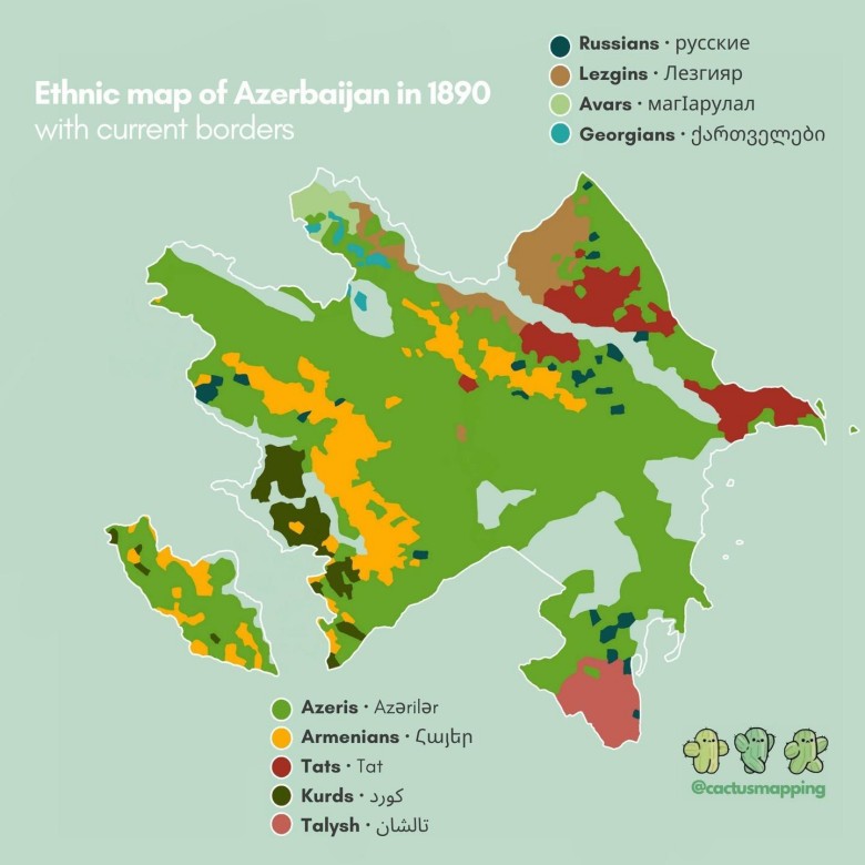 Mapa etniczna Azerbejdżanu z 1890 roku