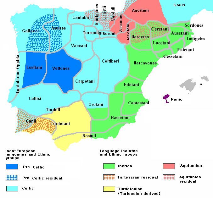 Mapa etnograficzno-językowa Półwyspu Iberyjskiego w 200 r. p. n. e.